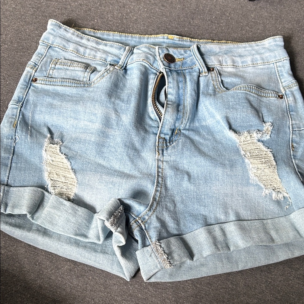 Light Blue Distressed Denim Shorts